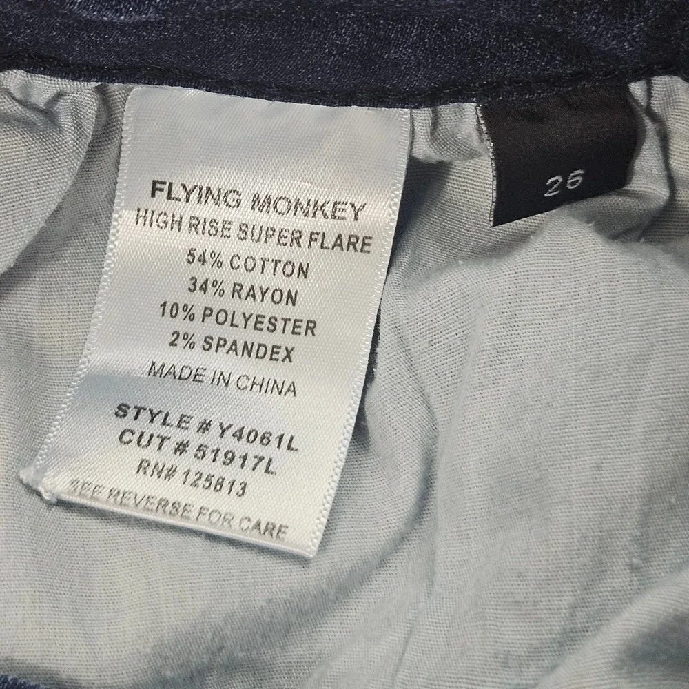 Flying‎ Monkey Flare Jeans Womens 26 Dark Wash Raw Hem Denim Retro Boho Boho